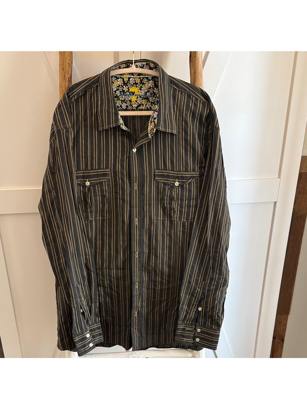 7 For All Mankind Stripe with floral Patterned Cuff button down XXL